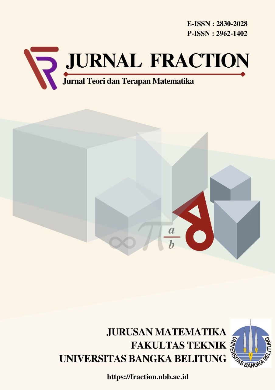 					View Vol. 5 No. 1 (2025): Fraction: Jurnal Teori dan Terapan Matematika
				
